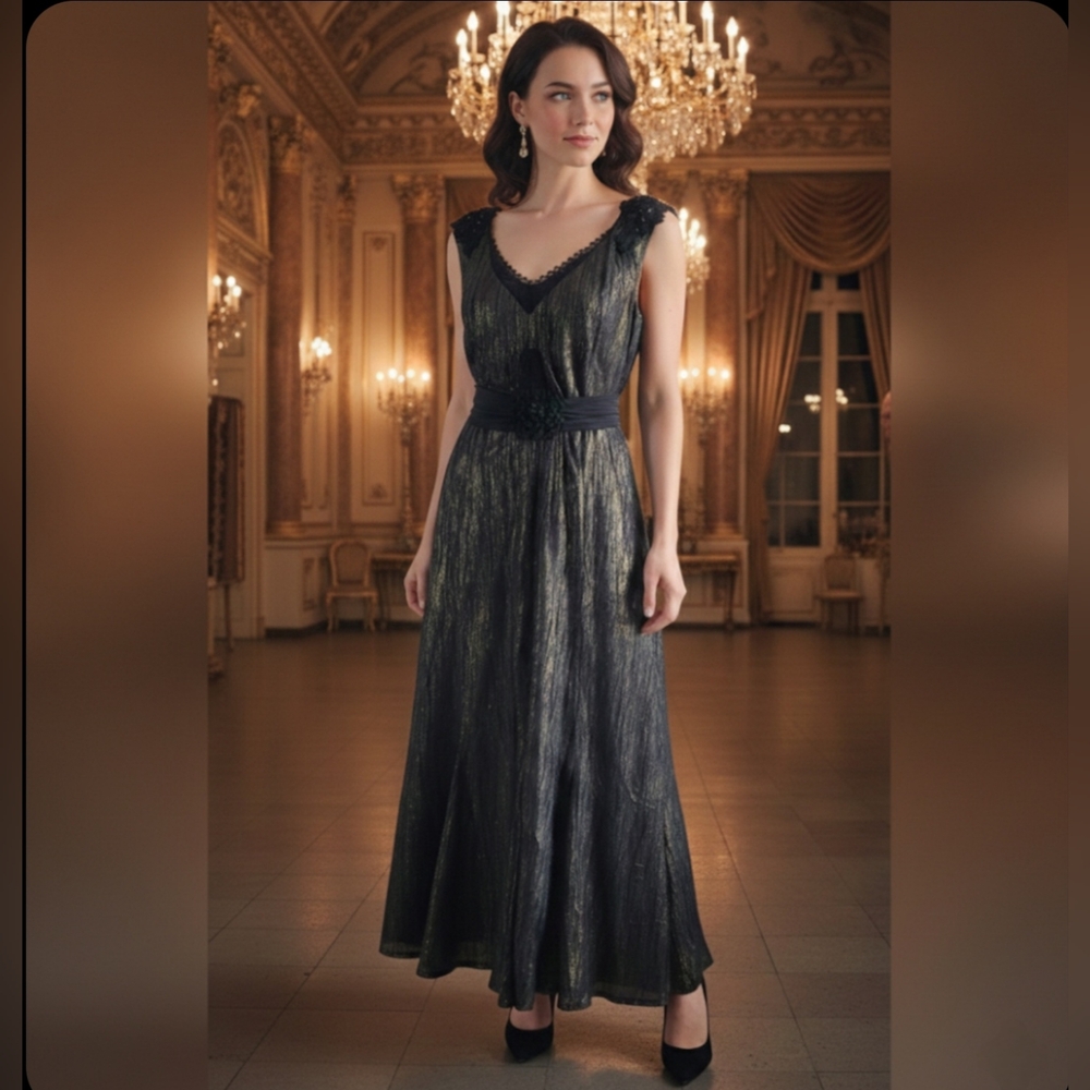 Marie Claire Sparkling Evening Dress (Vintage/Gala Style) Black & Gold Size 13